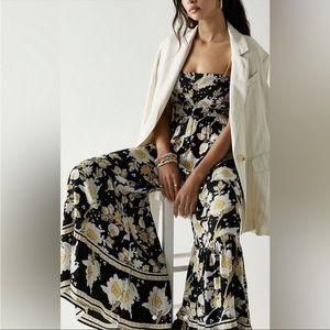 Free People Black and Yellow Floral Jumpsuit